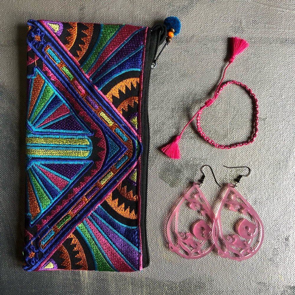 Deco embroidered cosmetic, travel, or coin bag